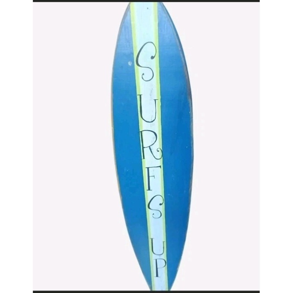 Blue Wooden Surfboard Wall Hanging With Yellow And White Stripes Home Decor